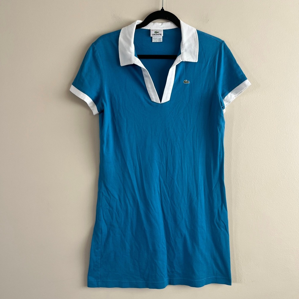 Lacoste Vintage Teal Polo Dress White Collar Tennis Preppy Size S